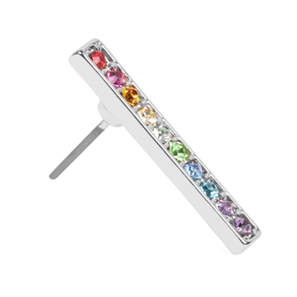 Rainbow Rhinestone bar earring's - Picture 4 of 10